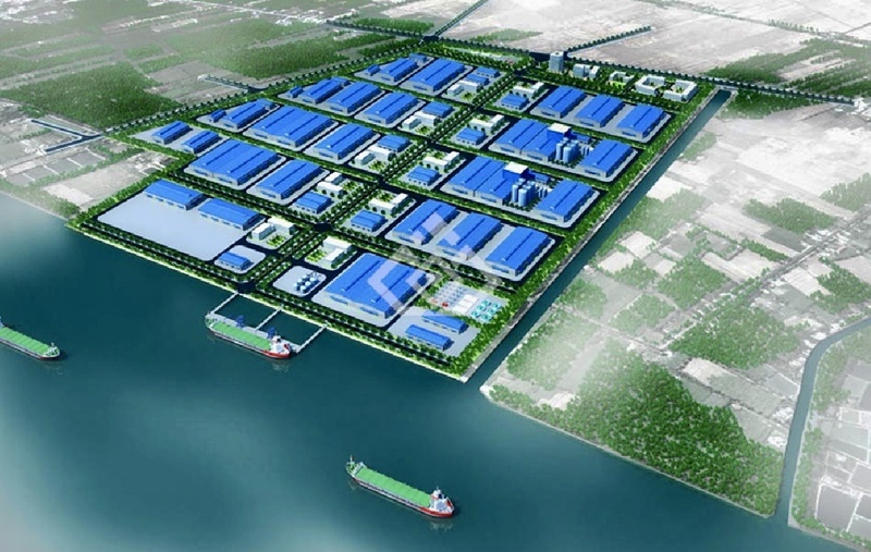 Phối cảnh Khu công nghiệp Trần Đề hoàn chỉnh kết nối đường cao tốc Châu Đốc - Cần Thơ - Sóc Trăng, cảng biển. Ảnh minh họa