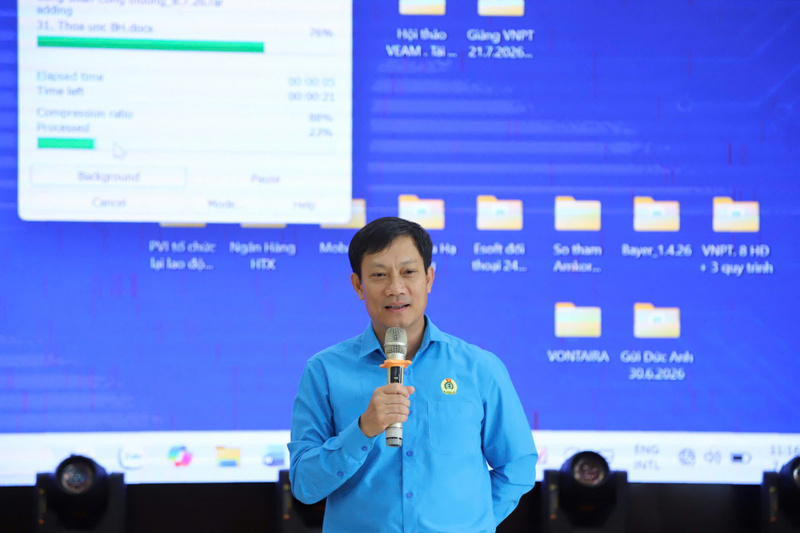 Chủ tịch Công đoàn Công Thương Việt Nam Lê An Hải phát biểu tại chương trình tập huấn. Ảnh: SD