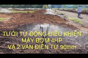 Quay thực tế vườn tưới tự động điều khiển bơm 4HP và 2 van điện từ 90mm