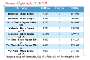 Giá tiêu hôm nay 24/11/2025: Bật tăng mạnh
