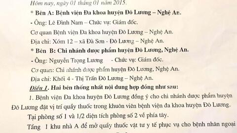 Thanh lý hợp đồng đặt quầy thuốc tại Bệnh viện ĐK Đô Lương là đúng quy định pháp luật