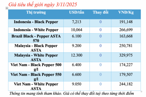 Giá tiêu hôm nay 3/11/2025: Duy trì giá cao
