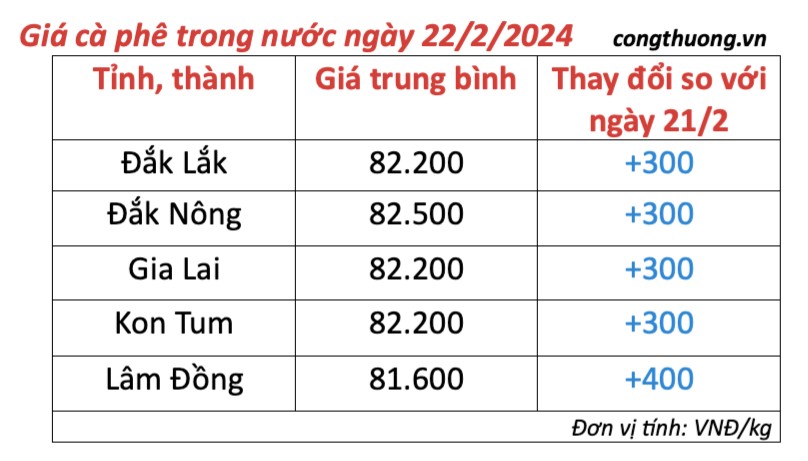 Giá cà phê hôm nay, 22/2/2024: Giá cà phê trong nước tiếp tục tăng