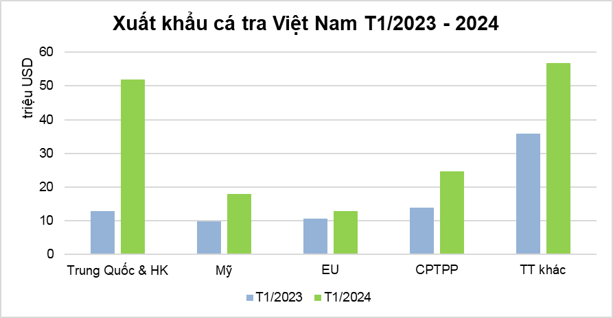 Đón sóng tăng trưởng, xuất khẩu cá tra sang Trung Quốc, Mỹ, EU, tăng mạnh