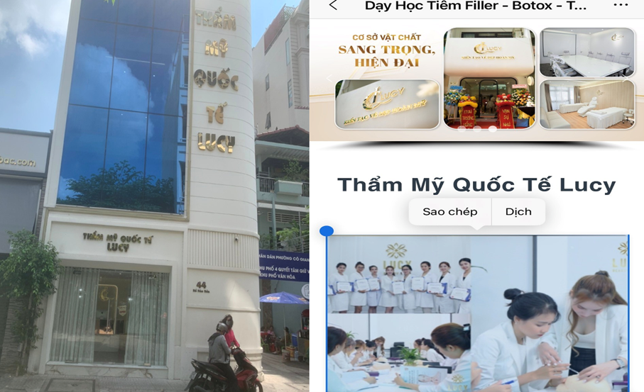 Cơ sở Thẩm mỹ Quốc tế Lucy hành nghề trái phép ngay trung tâm Quận 1, đã bị Thanh tra Sở xử phạt trước đó (2/2024), chưa hết thời hạn đình chỉ hoạt động vẫn ngang nhiên cung ứng dịch vụ trái phép trở lại