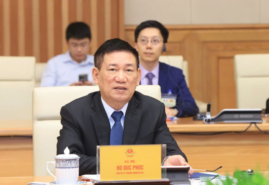 Phó Thủ tướng Hồ Đức Phớc khẳng định: Chính phủ Việt Nam cam kết sẽ luôn tạo mọi điều kiện để doanh nghiệp các nước, trong đó có doanh nghiệp Pháp, tăng tốc, bứt phá, phát triển mạnh mẽ hơn nữa, thu được nhiều thành công hơn nữa tại thị trường Việt Nam. Ảnh VGP