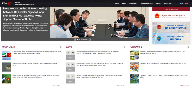 Vụ Chính sách thương mại đa biên thường xuyên cập nhật thông tin về các FTA trên FTAP.