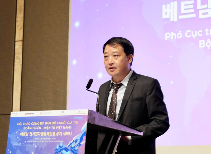 Ông Bùi Quang Hưng - Phó Cục trưởng Cục Xúc tiến thương mại phát biểu tại hội thảo. Ảnh: Đ.N