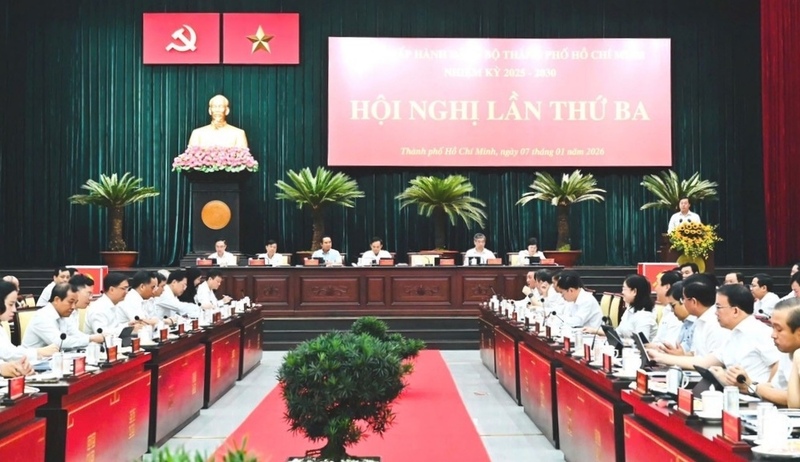 Hội nghị lần thứ ba, Ban Chấp hành Đảng bộ TP. Hồ Chí Minh nhiệm kỳ 2025-2030, bàn và thảo luận 7 nội dung lớn. Ảnh: Việt Dũng.