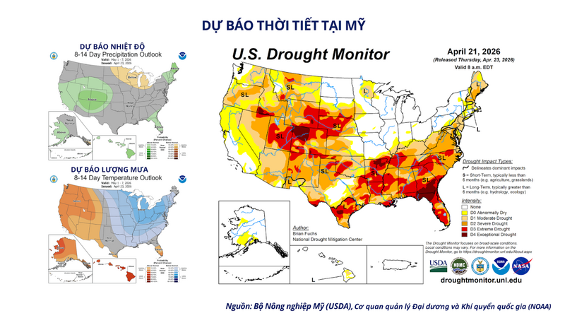Dự báo thời tiết tại Mỹ. Nguồn: MXV