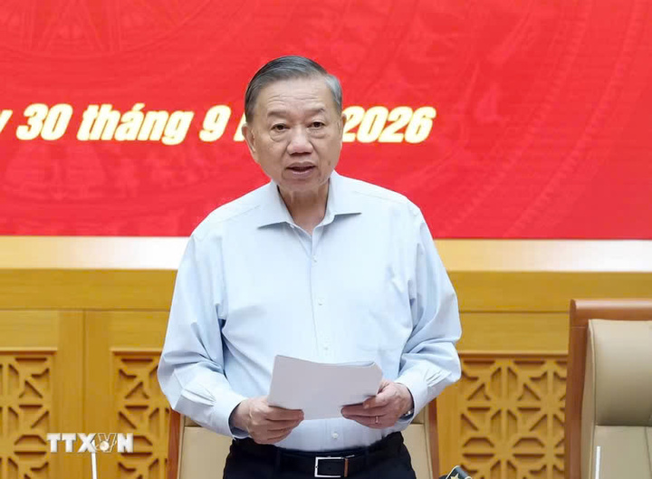 Tổng Bí thư, Chủ tịch nước Tô Lâm, Bí thư Quân ủy Trung ương phát biểu. (Ảnh: Thống Nhất/TTXVN)