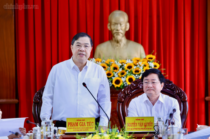Phó Thủ tướng Thường trực Phạm Gia Túc phát biểu tại buổi làm việc với Ban Thường vụ Tỉnh ủy Tây Ninh - Ảnh: chinhphu.vn/Phương Nguyên