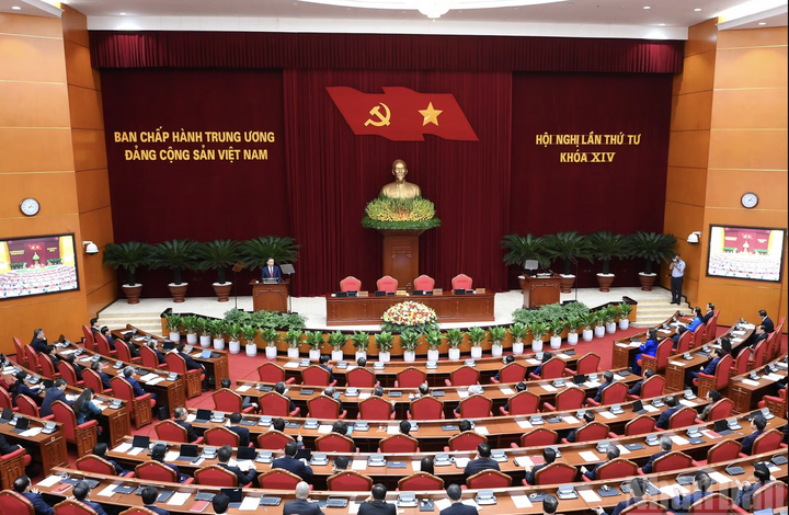 Quang cảnh phiên bế mạc Hội nghị lần thứ tư Ban Chấp hành Trung ương Đảng khóa XIV (Ảnh: Đăng Khoa).