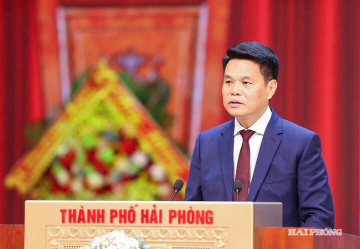 Bí thư Thành ủy Hải Phòng Lê Ngọc Châu phát biểu tại sự kiện. Ảnh: Lê Dũng